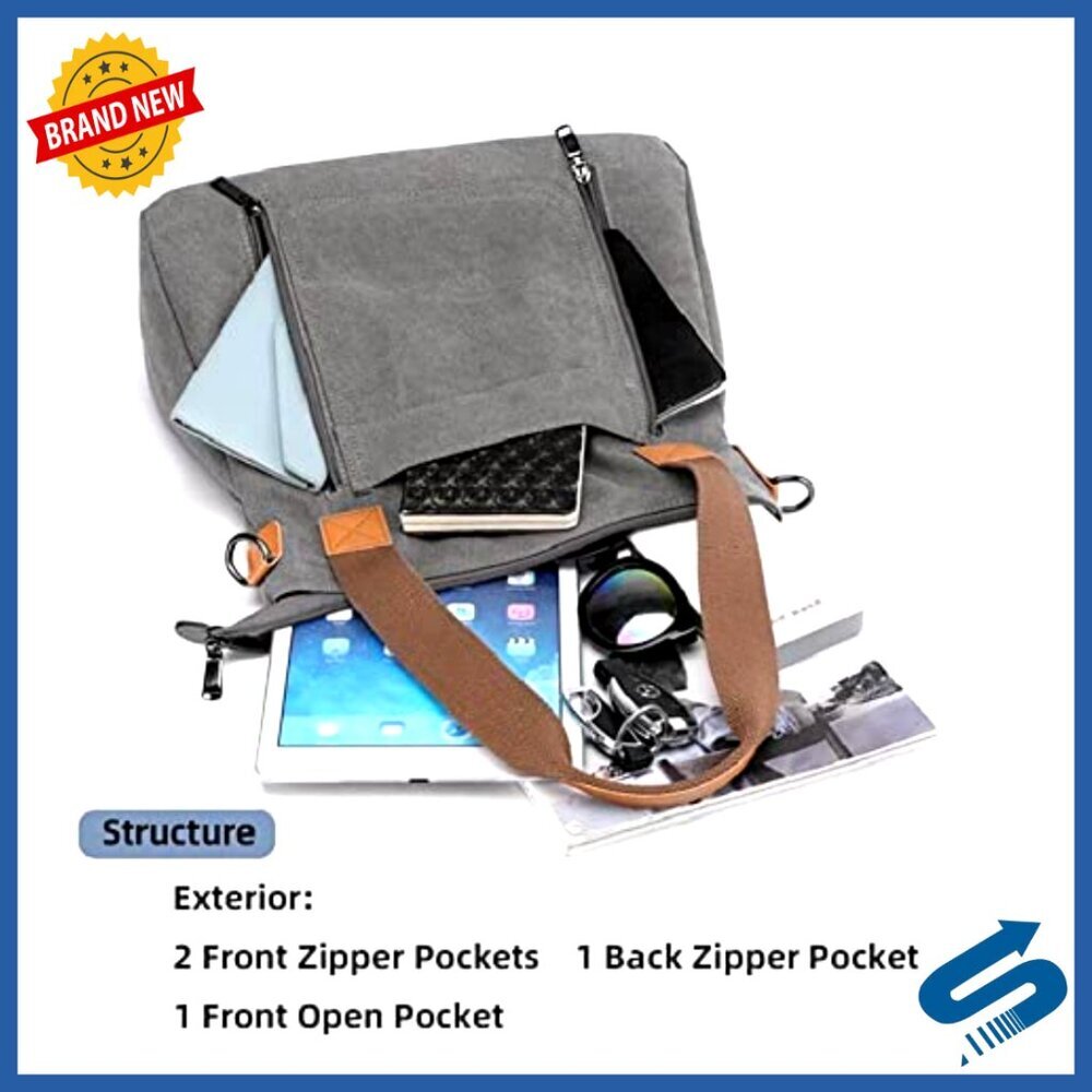 Canvas Hobo Bag Large Tote Shoulder Crossbody Casual Shopper Multi-Pocket - Picture 5 of 7